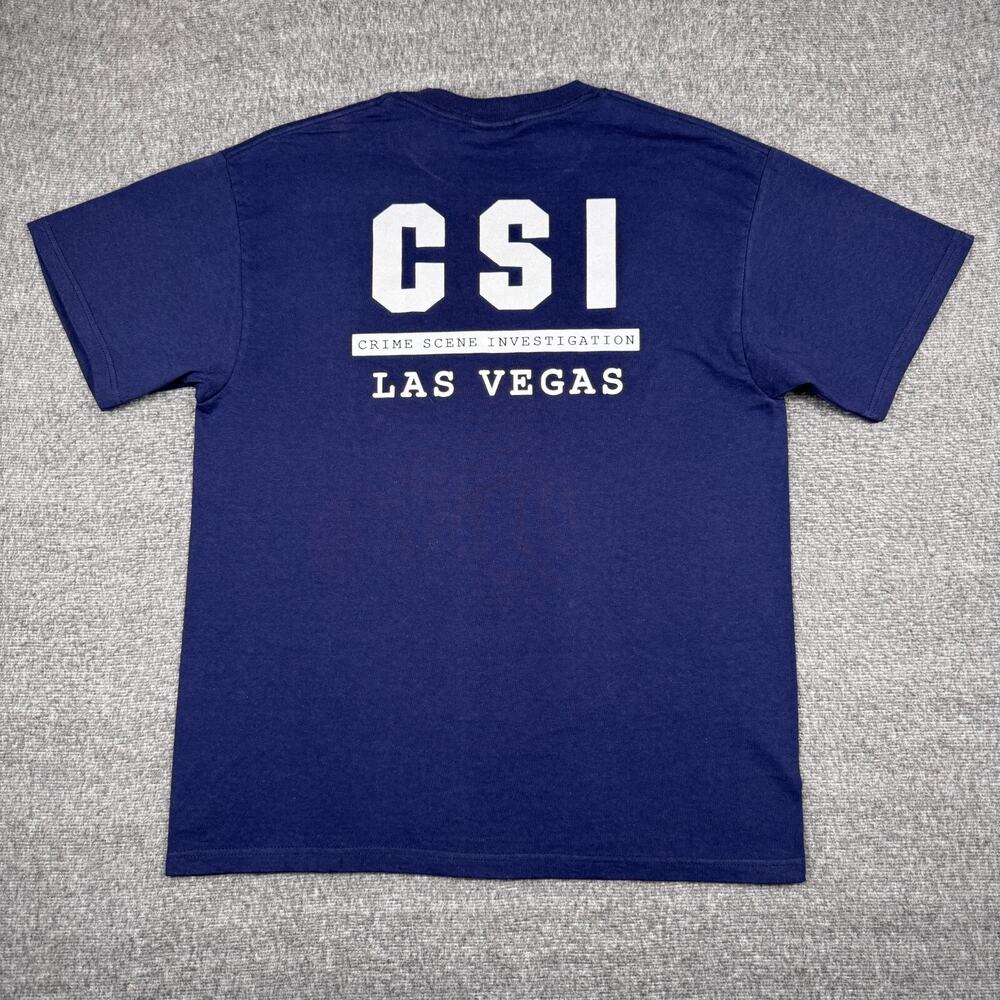 Vintage CSI Las Vegas‎ T-Shirt Men's Large Blue TV Show Promo Crime Scene Y2K